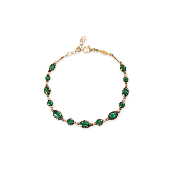 jacquie aiche Black Rhodium Graduated Marquise + Round Sophia Emerald Bracelet