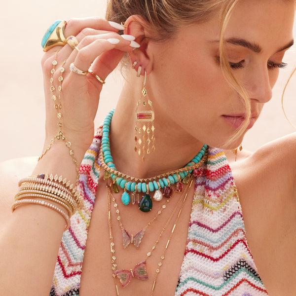 Jacquie Aiche Blue And Pink Tourmaline Pave Center Butterfly Necklace