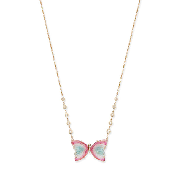 jacquie aiche Blue and Pink Tourmaline Pave Center Butterfly Necklace