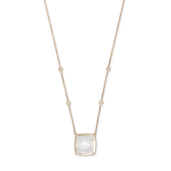 jacquie aiche CARVED EYE BURST CLEAR QUARTZ SQUARE NECKLACE