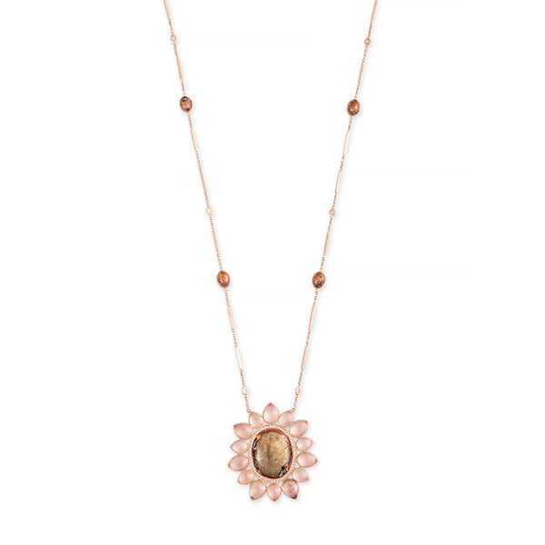 jacquie aiche COPPER + MOONSTONE BLOSSOM SMOOTH BAR DIAMOND NECKLACE