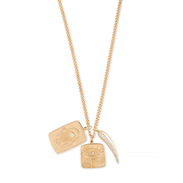 Jacquie Aiche DIAMOND CENTER HAMSA + TRUST TAG RECTANGLE CHARM