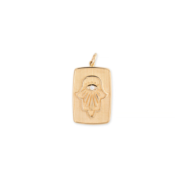 jacquie aiche DIAMOND CENTER HAMSA + TRUST TAG RECTANGLE CHARM