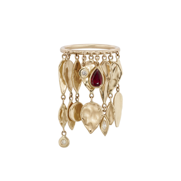 jacquie aiche Diamond Hammered Multi Shape + Ruby Teardrop Shaker Ring