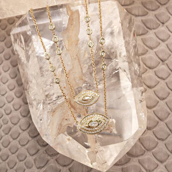 Jacquie Aiche Diamond Marquise Pave Double Halo Eye Necklace