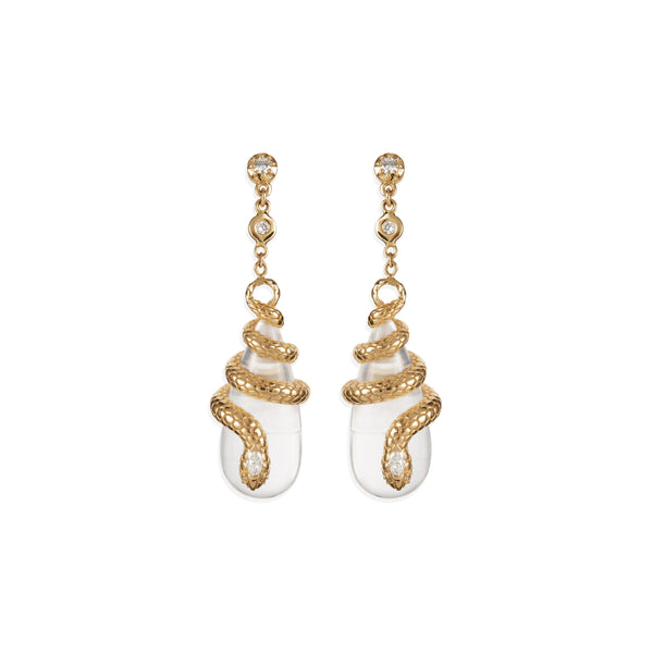 jacquie aiche Diamond Snake Wrapped Clear Quartz Droplet Earrings