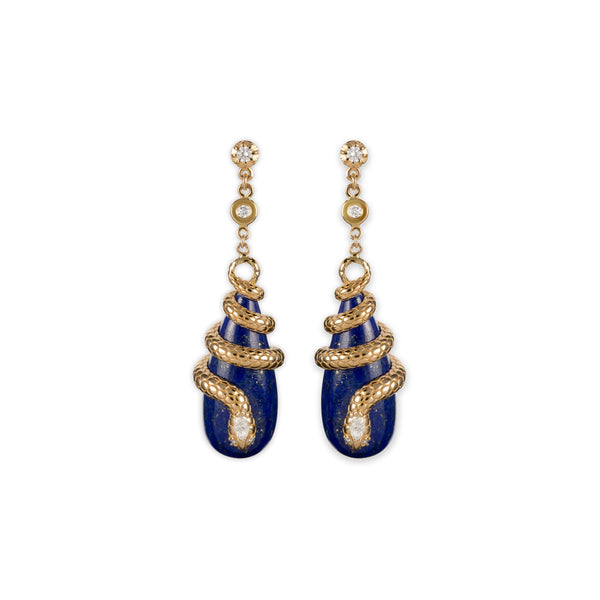 jacquie aiche Diamond Snake Wrapped Lapis Droplet Earrings
