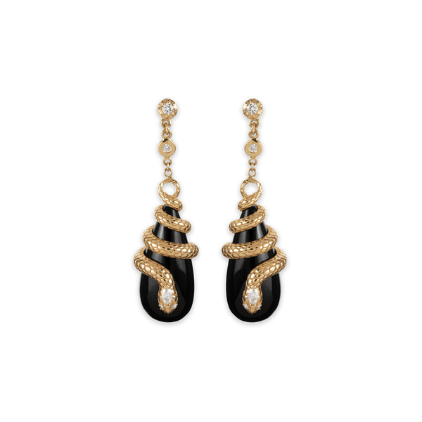 jacquie aiche Diamond Snake Wrapped Onyx Droplet Earrings