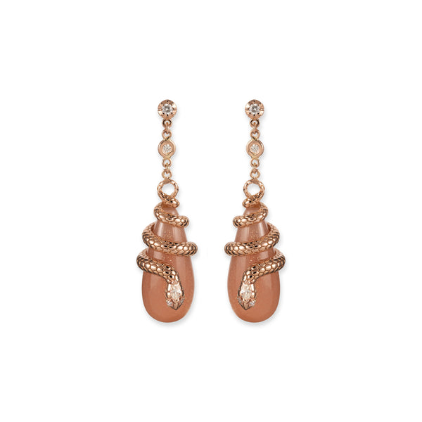 jacquie aiche Diamond Snake Wrapped Peach Moonstone Droplet Earrings