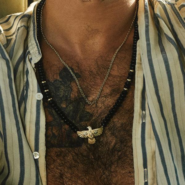 Jacquie Aiche Diamond Thunderbird + Gold And Onyx Beaded Necklace