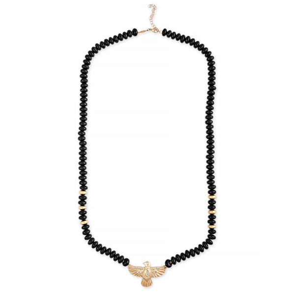Jacquie Aiche Diamond Thunderbird + Gold And Onyx Beaded Necklace