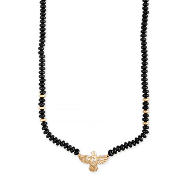 jacquie aiche Diamond Thunderbird + Gold and Onyx Beaded Necklace