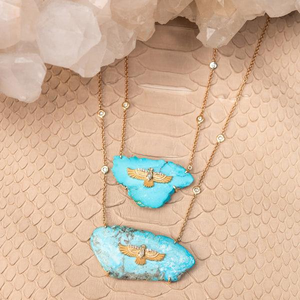 Jacquie Aiche Diamond Thunderbird On Large Turquoise Slab Necklace