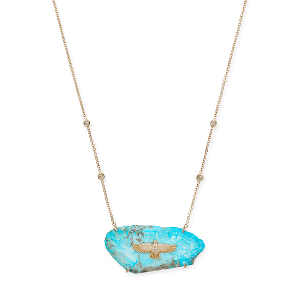 jacquie aiche Diamond Thunderbird on Large Turquoise Slab Necklace