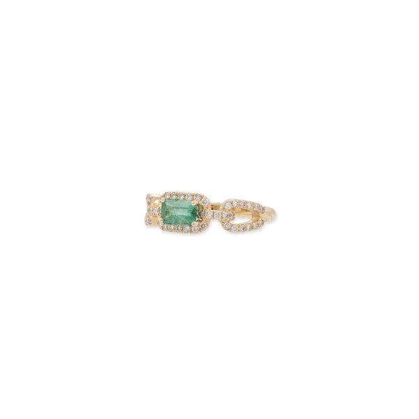 Jacquie Aiche Emerald Baguette Center Pave Chain Link Rope Ring