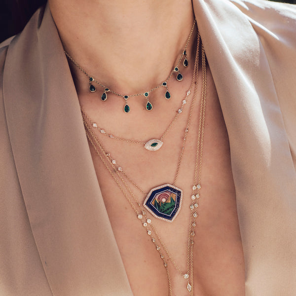 Jacquie Aiche Emerald Marquise Pave Double Halo Eye Necklace