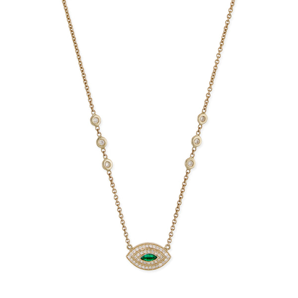 jacquie aiche Emerald Marquise Pave Double Halo Eye Necklace