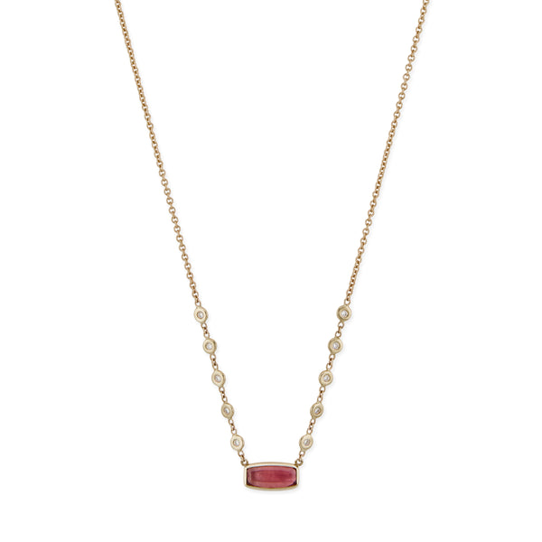 jacquie aiche Faceted Pink Tourmaline Rectangle 10 Diamond Necklace