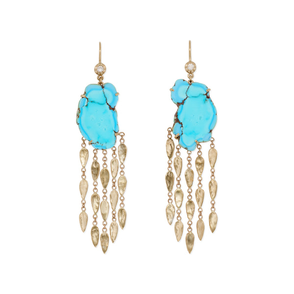 jacquie aiche Freeform Turquoise + Hammered Teardrop Chandelier Earrings