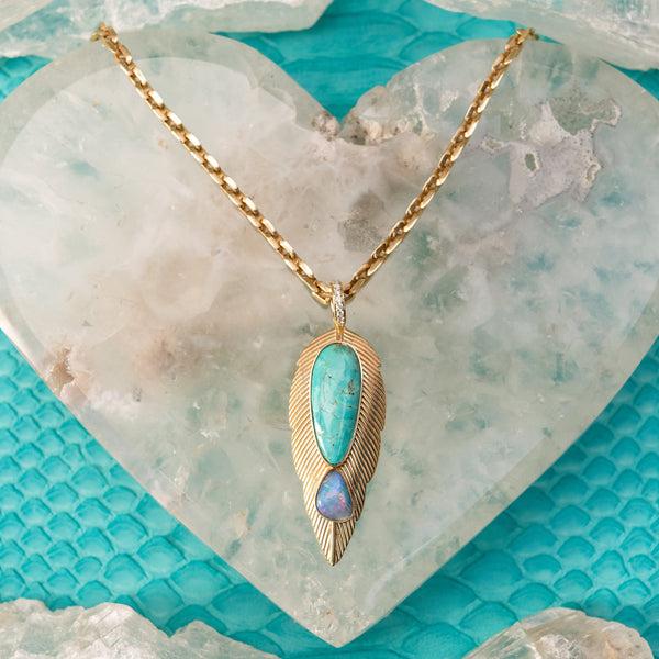 Jacquie Aiche Freeform Turquoise + Opal Feather Charm