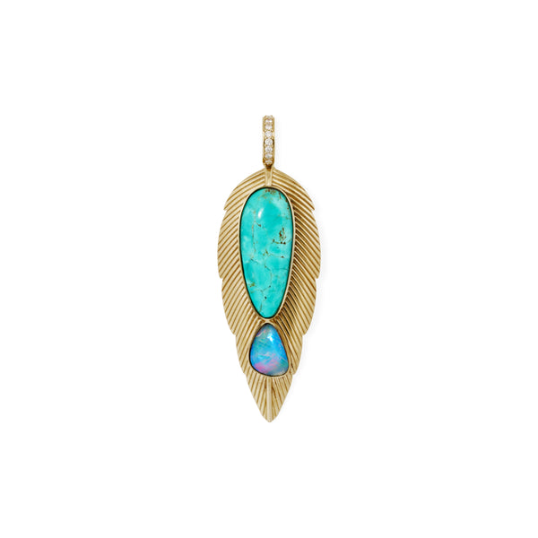 jacquie aiche Freeform Turquoise + Opal Feather Charm