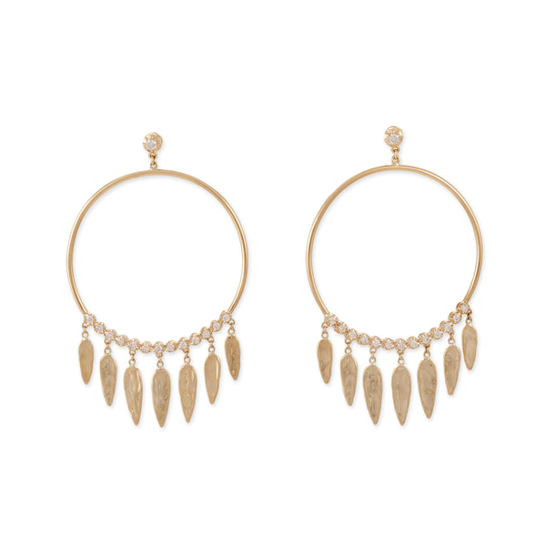 jacquie aiche FRONT FACING 13 DIAMOND HAMMERED ELONGATED TEARDROP SHAKER HOOPS