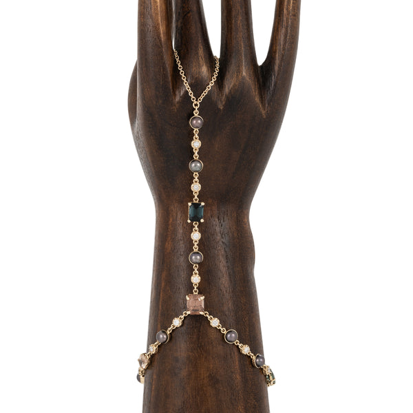 jacquie aiche Gemstone Black Pearl and Sophia Diamond Finger Bracelet