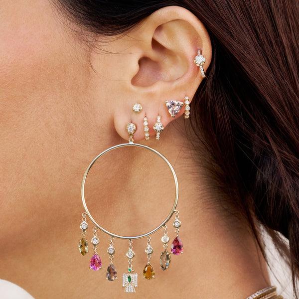 Jacquie Aiche Gemstone + Pave Thunderbird Shaker Front Facing Hoop