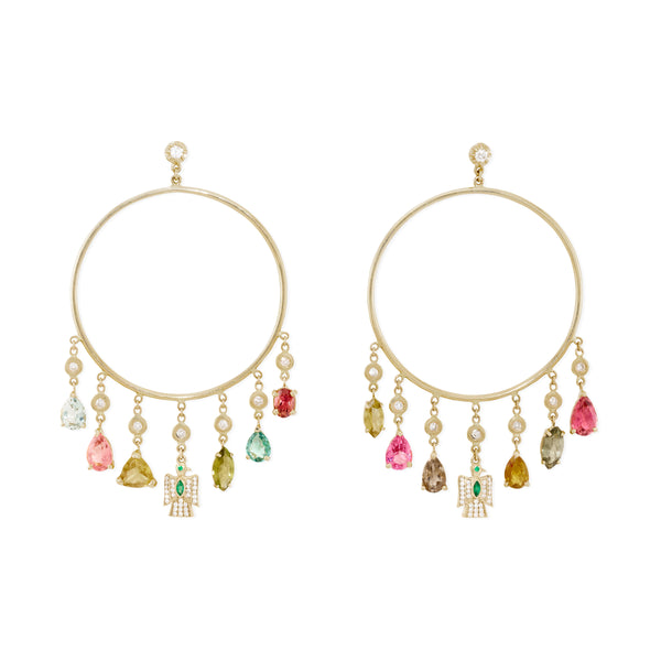 jacquie aiche Gemstone + Pave Thunderbird Shaker Front Facing Hoop