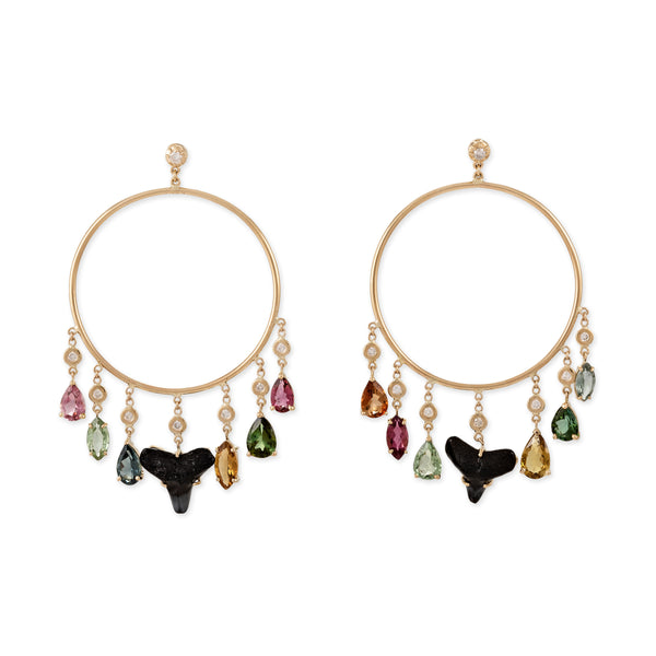 jacquie aiche Gemstone + Shark Tooth Shaker Front Facing Hoop