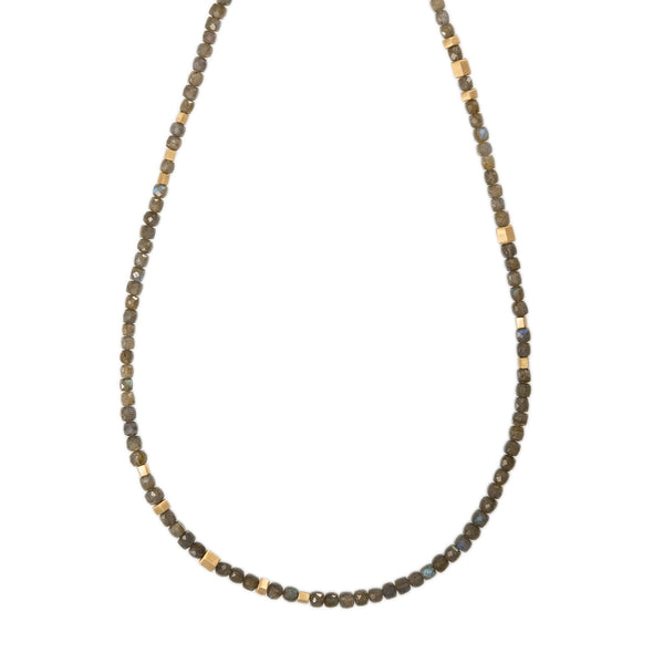 jacquie aiche Gold Hexagon Beads + Labradorite Beaded Necklace