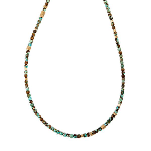 jacquie aiche Gold Hexagon Beads + Turquoise Beaded Necklace
