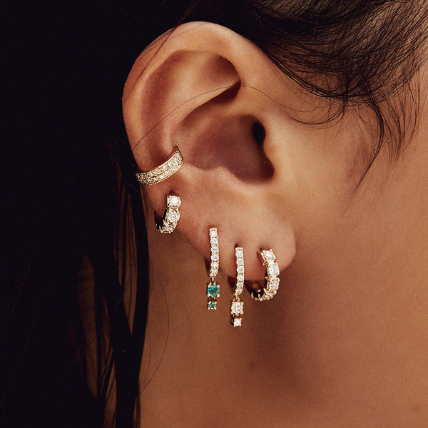 Jacquie Aiche Graduated Emerald Pave Diamond Mini Hoop