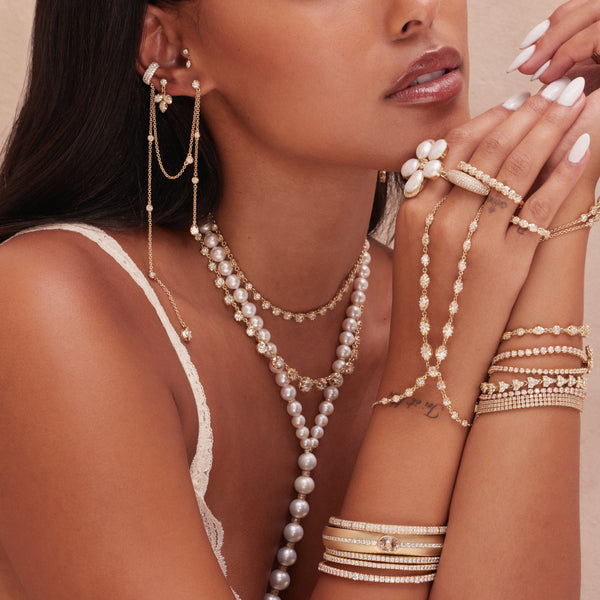 Jacquie Aiche Graduated Marquise + Round Sophia Diamond Double Stem Finger Bracelet