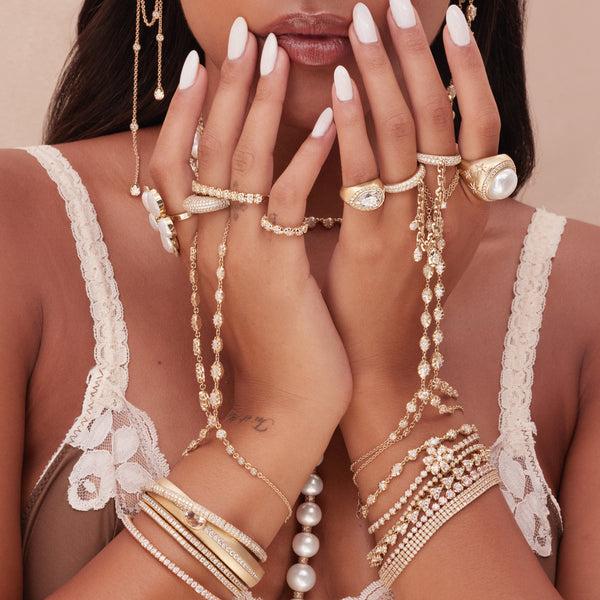 Jacquie Aiche Graduated Marquise + Round Sophia Diamond Finger Bracelet