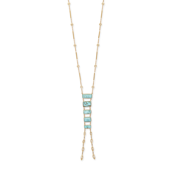 jacquie aiche GRADUATED TURQUOISE LADDER + 8 MARQUISE DIAMOND SHOWER SMOOTH BAR NECKLACE