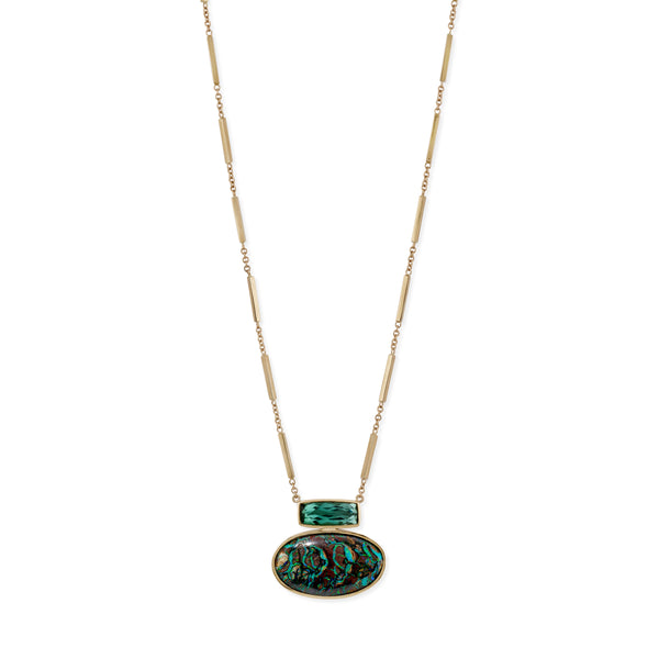 jacquie aiche Green Tourmaline Rectangle + Koroit Opal Oval Necklace