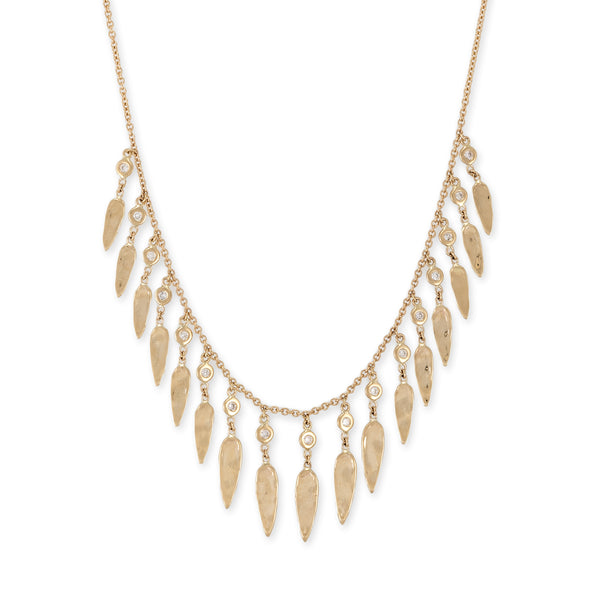 jacquie aiche Hammered Elongated Teardrop + Diamond Shakers Necklace