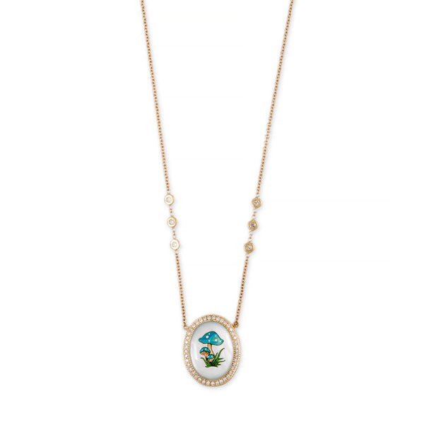 jacquie aiche Hand Painted Blue Mushrooms on Mother of Pearl Necklace