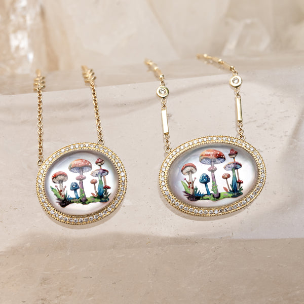 Jacquie Aiche Hand Painted Mushroom Garden On Mother Of Pearl Necklace