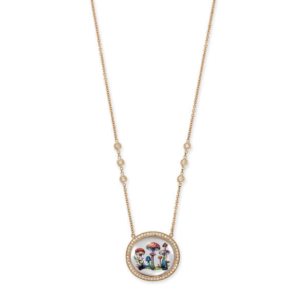 jacquie aiche Hand Painted Mushroom Garden on Mother of Pearl Necklace