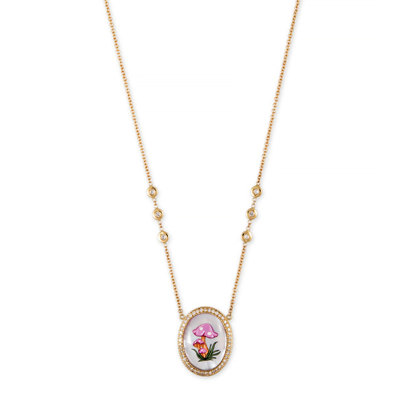 jacquie aiche Hand Painted Pink Mushrooms on Mother of Pearl Necklace