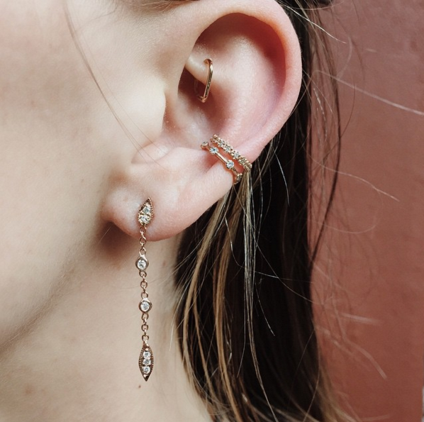 Jacquie Aiche 2 Diamond Tinkerbell Chain Stud