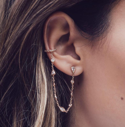 Jacquie Aiche 9 DIAMOND SHAPES CHAIN PAVE EAR CUFF