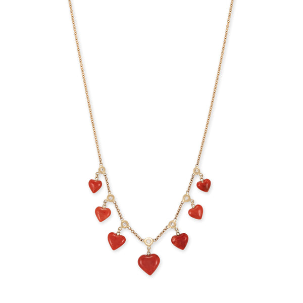 jacquie aiche Coral Hearts + Diamond Shaker Necklace