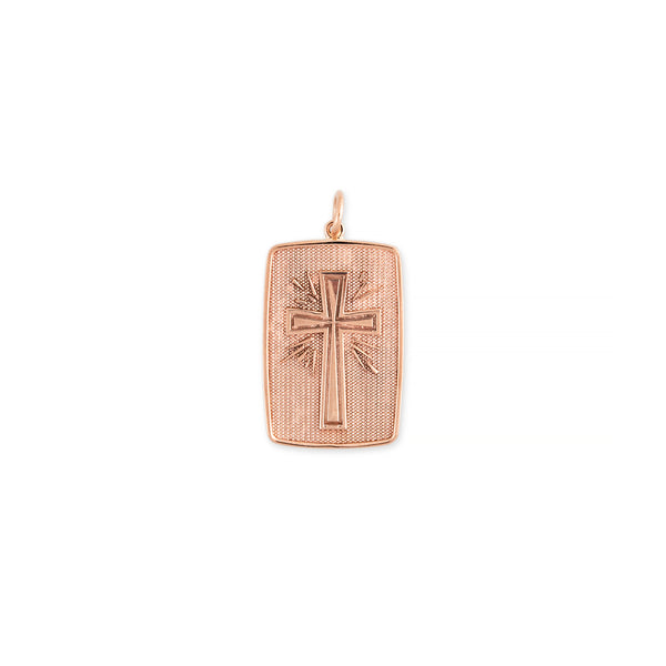 jacquie aiche CROSS + FAITH RECTANGLE TAG CHARM