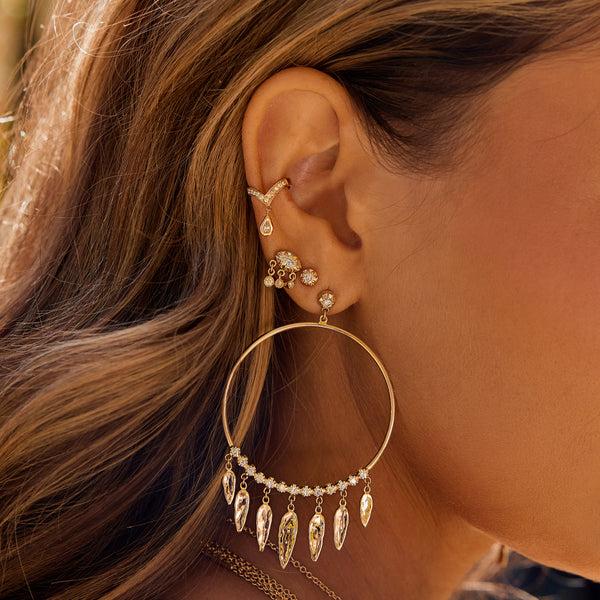 Jacquie Aiche Dangle Teardrop Diamond V Ear Cuff