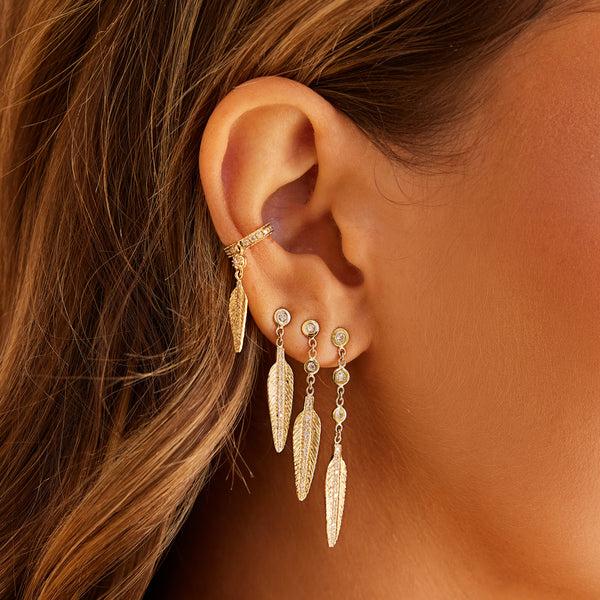 Jacquie Aiche Diamond + Pave Feather Drop Stud