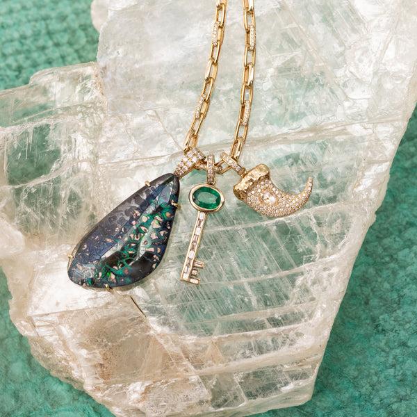 Jacquie Aiche Emerald Baguette Diamond Key Charm