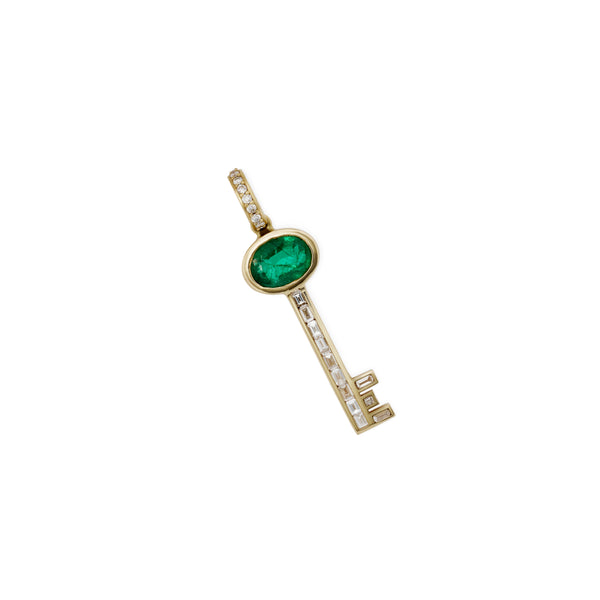 jacquie aiche Emerald Baguette Diamond Key Charm